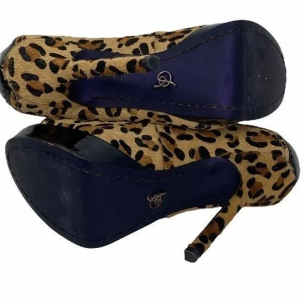 Rachel Rachel Roy Kayman Leopard Calf Hair Stiletto Peep Toe Heels Size 6.5